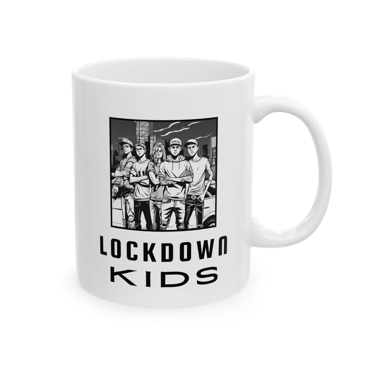Lockdown Kids not too happy after lockdowns - double sided - Covid Lockdown Cup - mono
