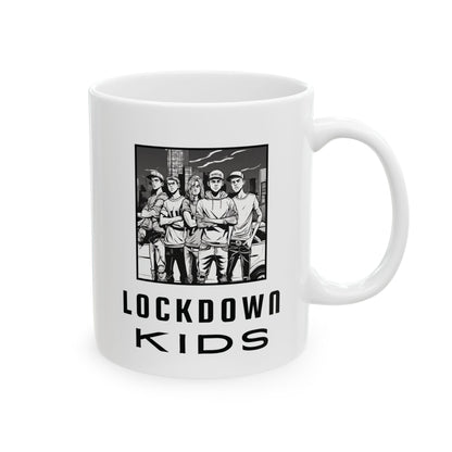 Lockdown Kids not too happy after lockdowns - double sided - Covid Lockdown Cup - mono
