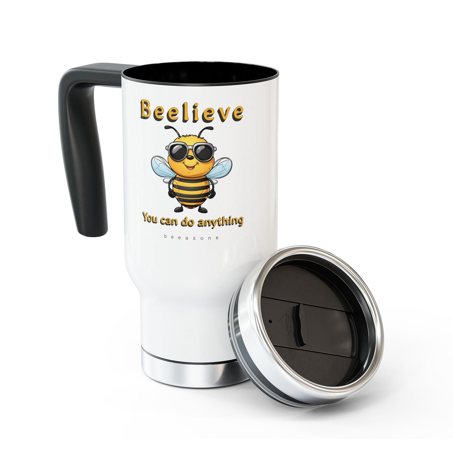 Beelieve you can do anything beeasone Stainless Steel Travel Mug with Handle, 14oz (410mls)