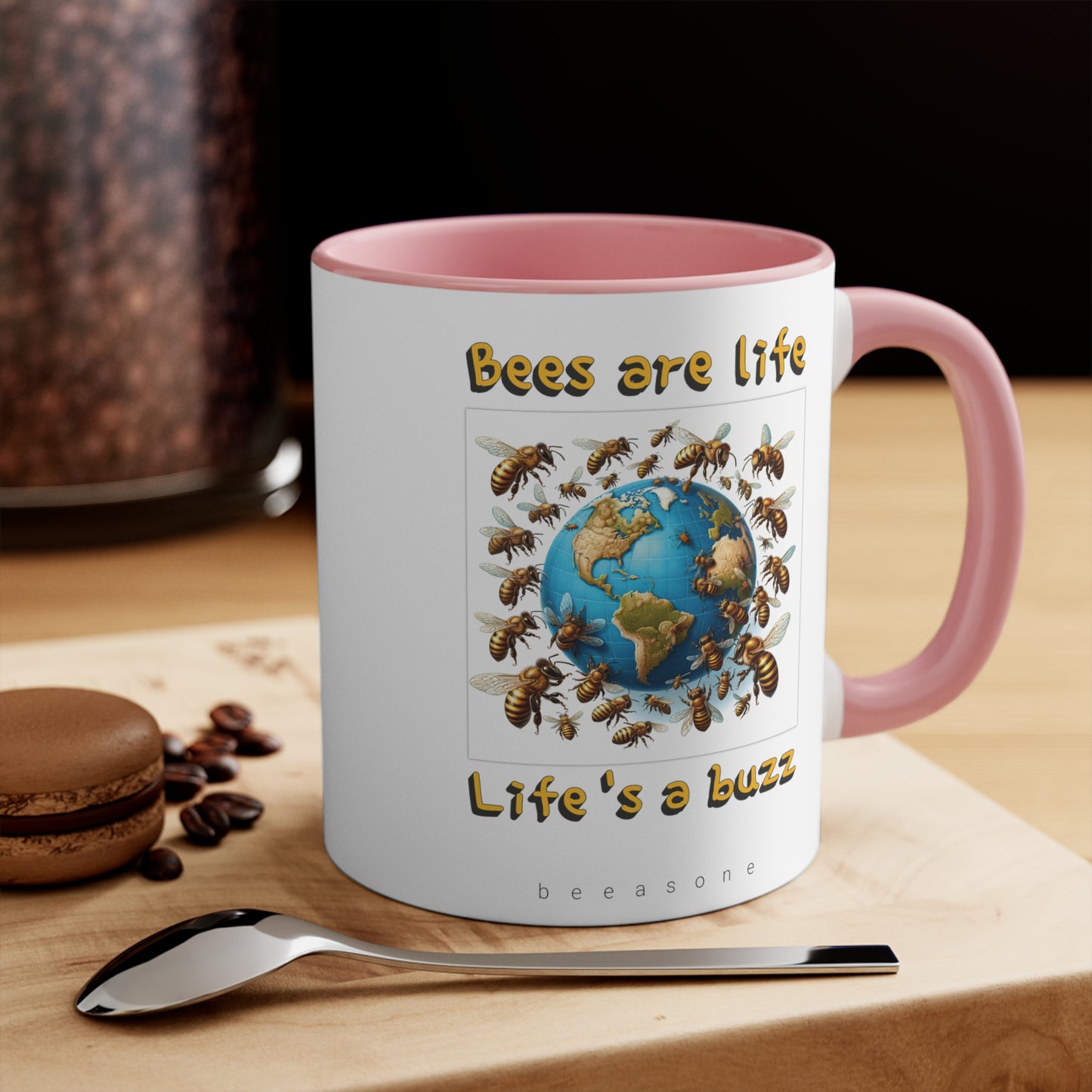 Bees are life. Life's a buzz beeasone coloured Hot chocolate or Coffee Mug 325ml (Standard 11oz)