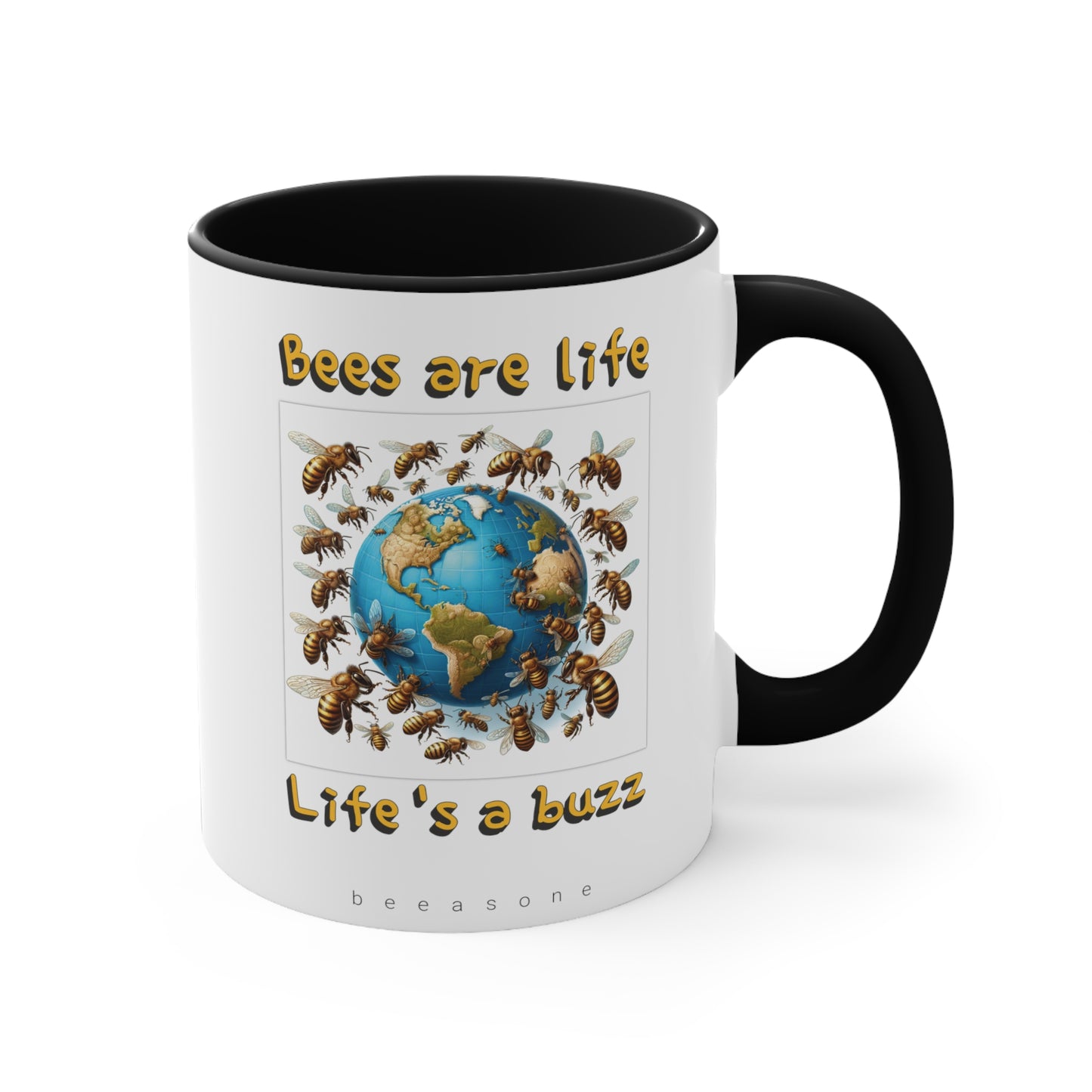 Bees are life. Life's a buzz beeasone coloured Hot chocolate or Coffee Mug 325ml (Standard 11oz)