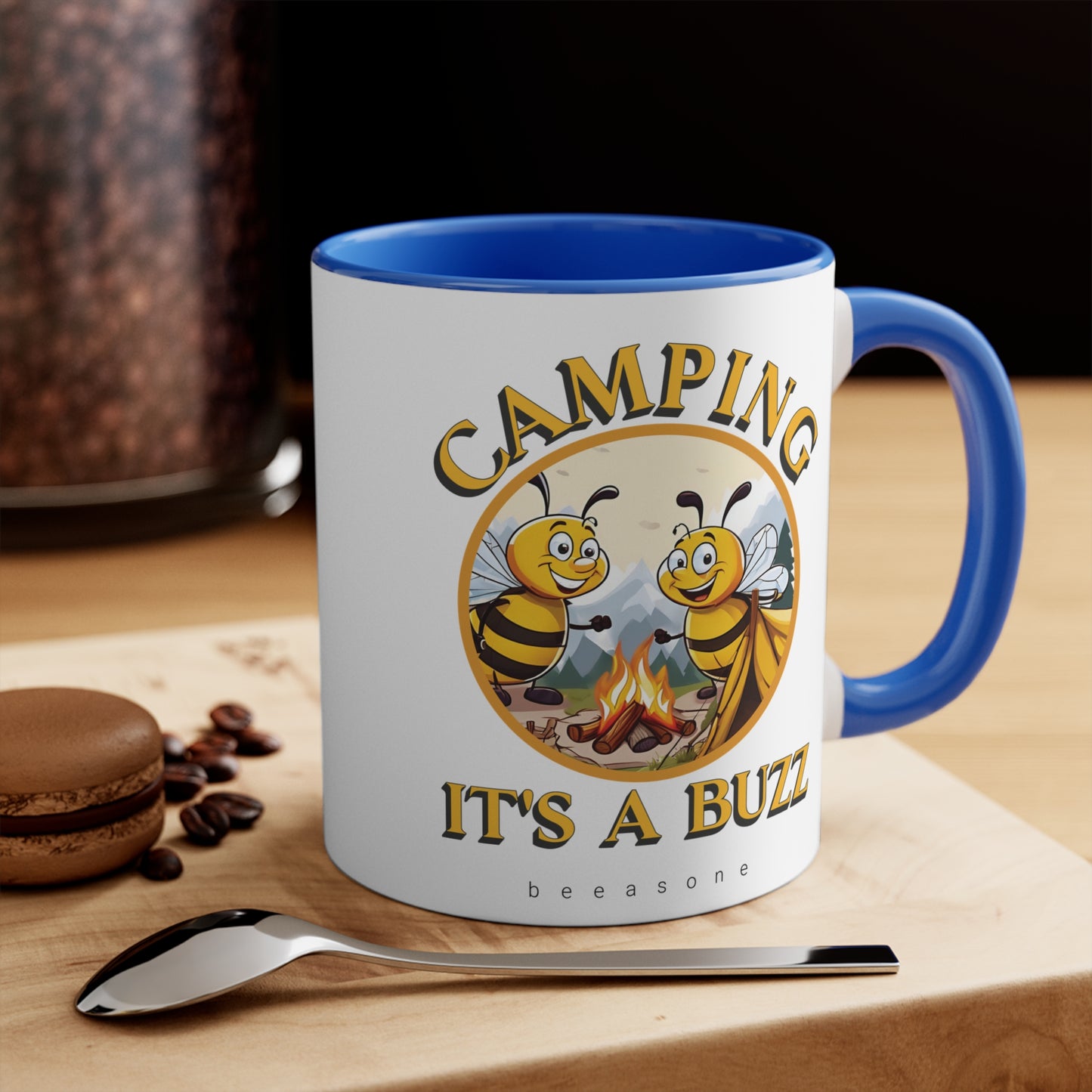 Camping beeasone coloured Coffee or hot chocolate mug 325ml (Standard 11oz)