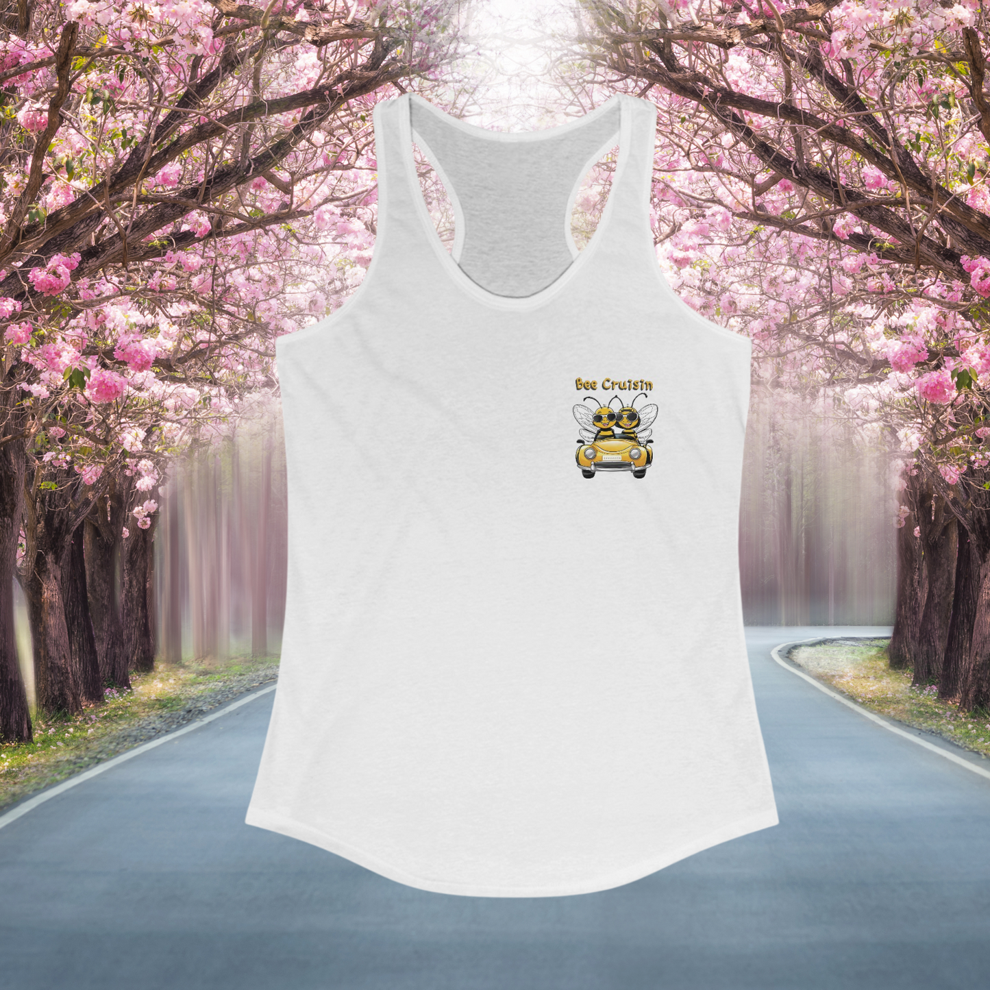 Bee Cruisin trendy women's tank top from beeasone.com.  Drive the open road in style with this beeutiful top.  You will be so hapbee and we will be so pleased that you are pleased that you found us bees at beeasone.com.  Love from the swarm to all