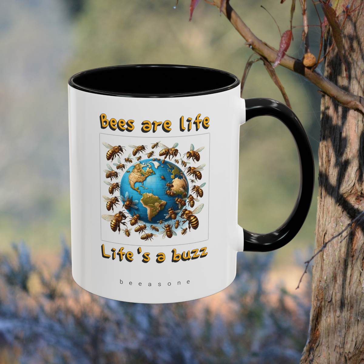 This mug is one of our favorites. We wrote this during one of those days when everything was going wrong. But seeing a bee hover around a flower reminded us that we are pretty lucky to be on this beautiful planet and our little problems just faded away.  We hope you also feel great every time you take a sip from this mug.  BTW, if you understand social media, can you please let others know about our site and if you like, send us a private message via the contacts tab. Thank you. Love to all.