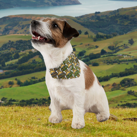 Cruisin Pet Bandana collar supporting their best friend, the bees - includes adjustable buckle up black collar