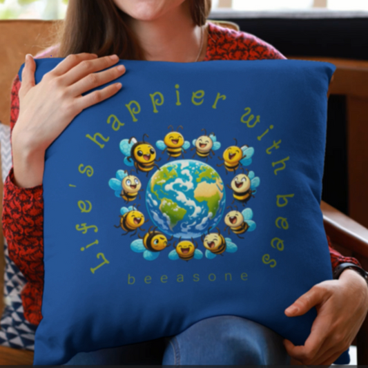 Life's happier with bees square cushion / Pillow from beeasone