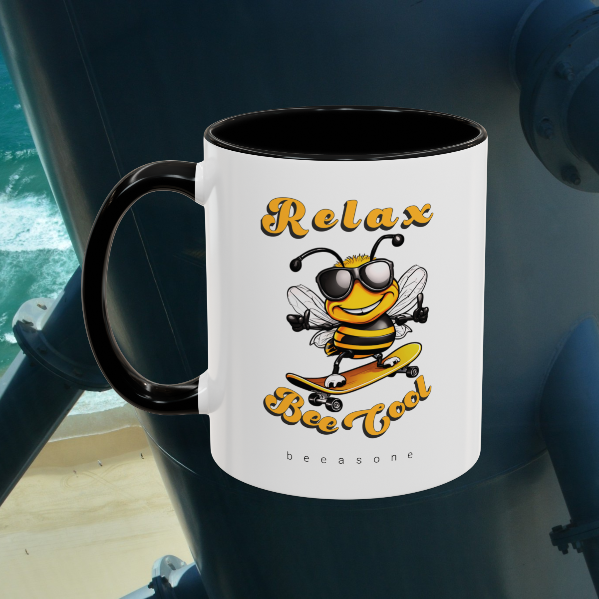 Relax Bee Cool skateboarding hot chocolate mug for a special someone from beeasone.com  Don't forget to say hello via the Contacts tab on beeasone.com 