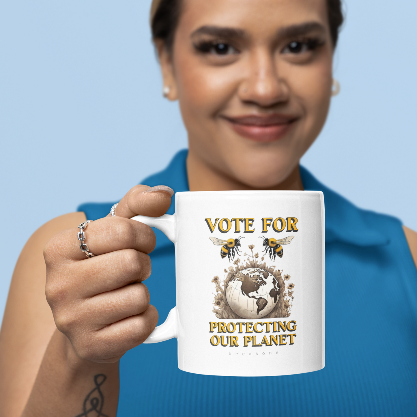 Vote for protecting our planet beeasone coffee mug