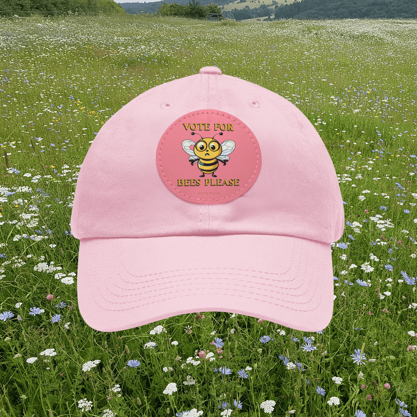 Vote for bees please beeasone Hat with round leather patch