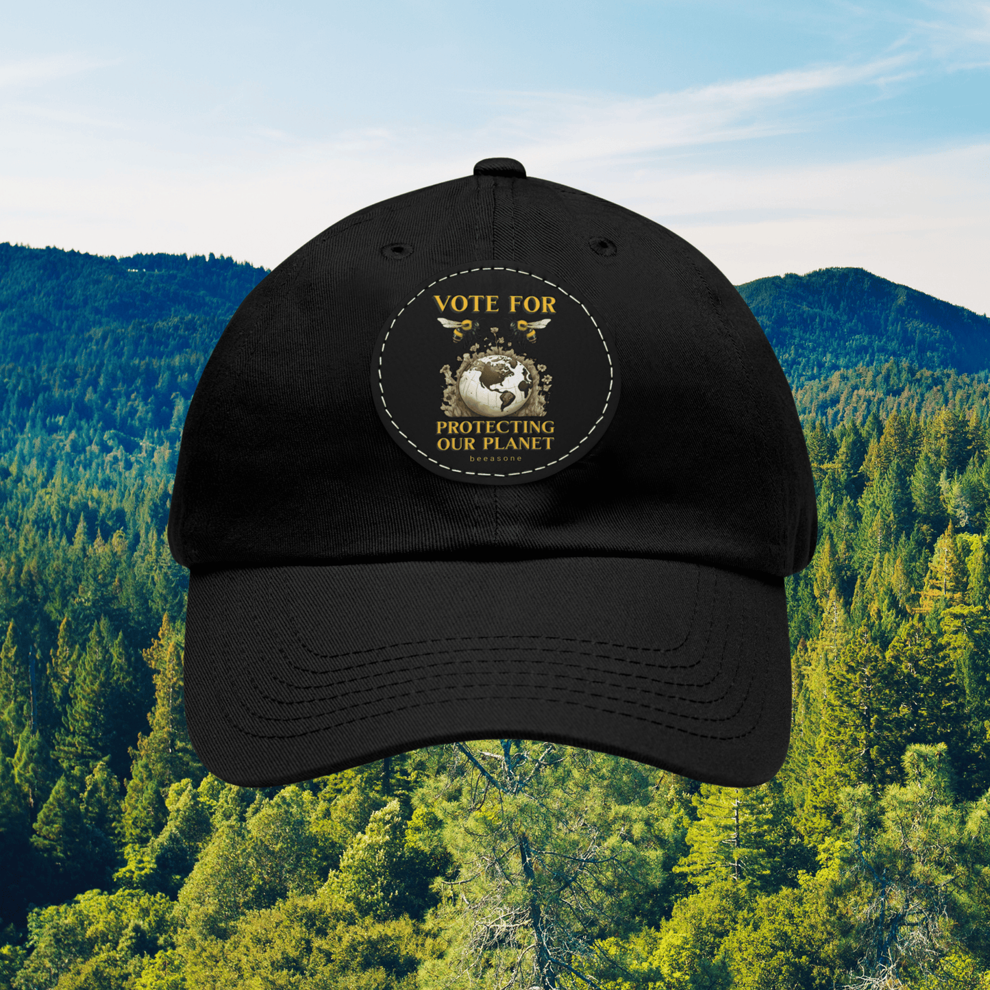 Vote for protecting our planet beeasone Hat with round leather patch